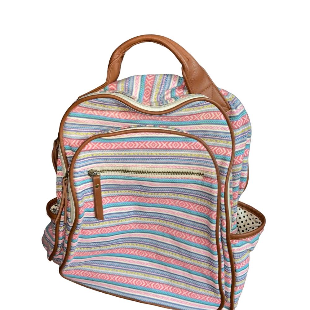 Madden Girl Boho Indie Striped Tribal Print Backpack Pink vegan leather trim - Picture 7 of 9